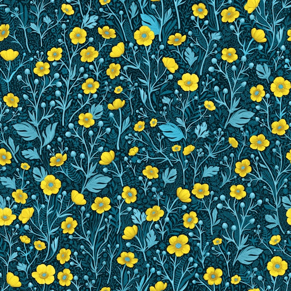 Buttercups, yellow and blue