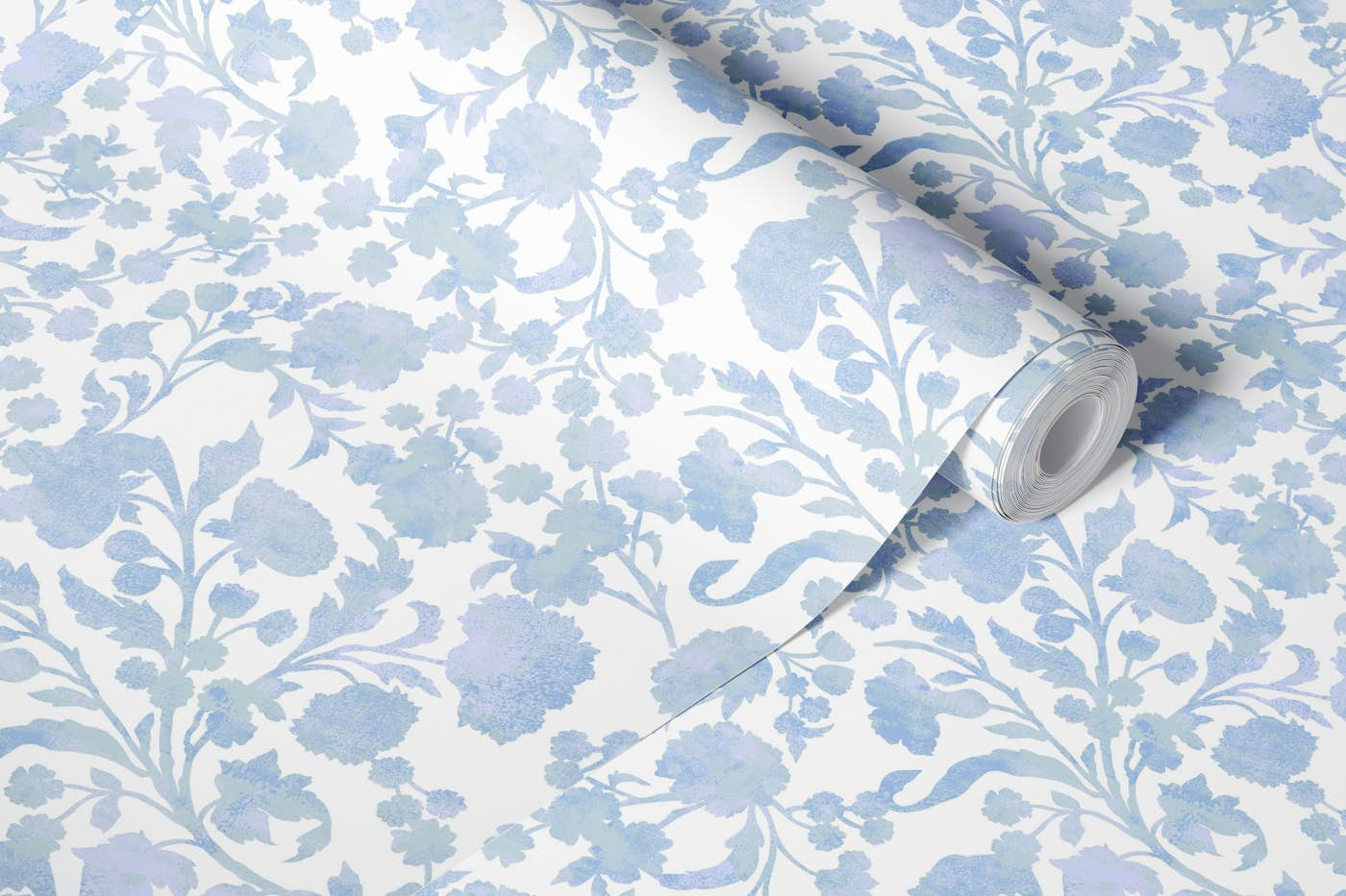 textured ocean blue floral wallpaper roll