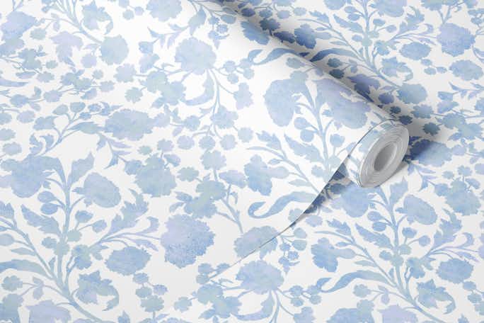 textured ocean blue floralwallpaper roll