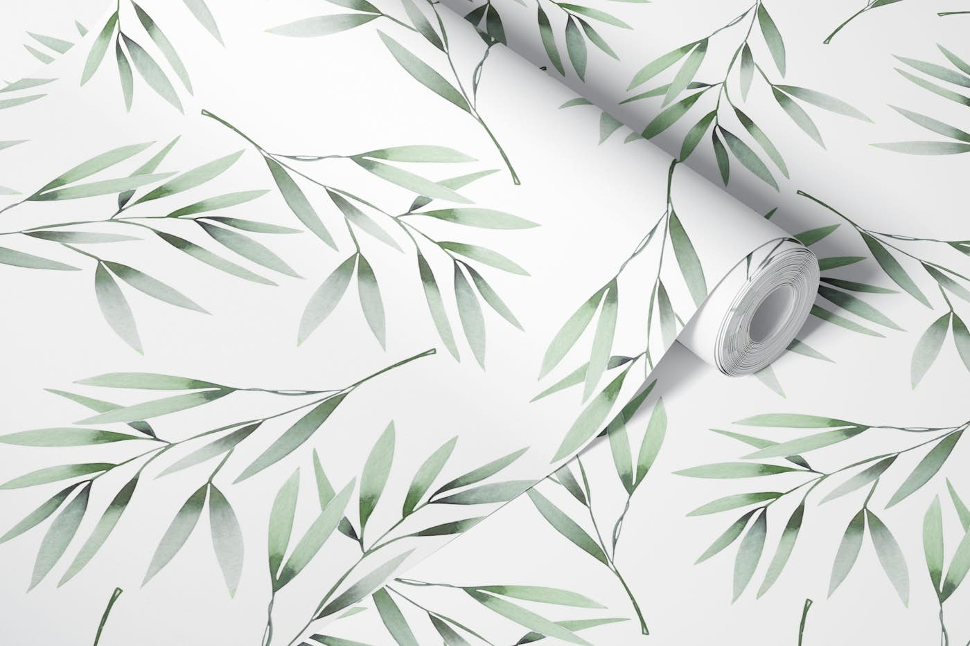 Green olive branches wallpaper roll