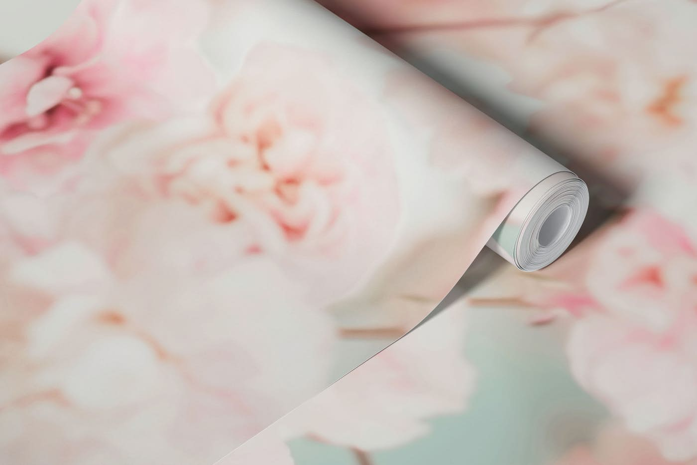 Flowers Pastel Pink and White wallpaper roll