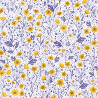 Buttercups, yellow and violet on off white tapete