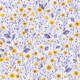 Buttercups, yellow and violet on off white