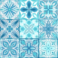 Ornate tiles in blue and white tapet