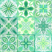 Ornate tiles in green and white tapet