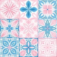 Ornate tiles in pink and blue behang