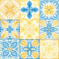 Ornate tiles in blue and yellow behang