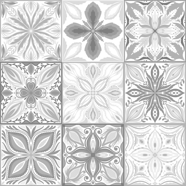 Ornate tiles, monochrome gray