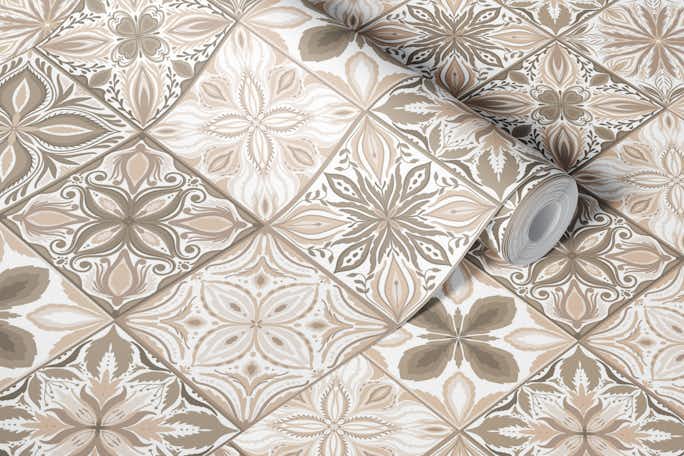 Ornate tiles, neutral bownswallpaper roll