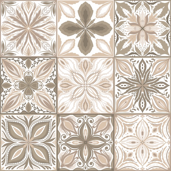 Ornate tiles, neutral bowns