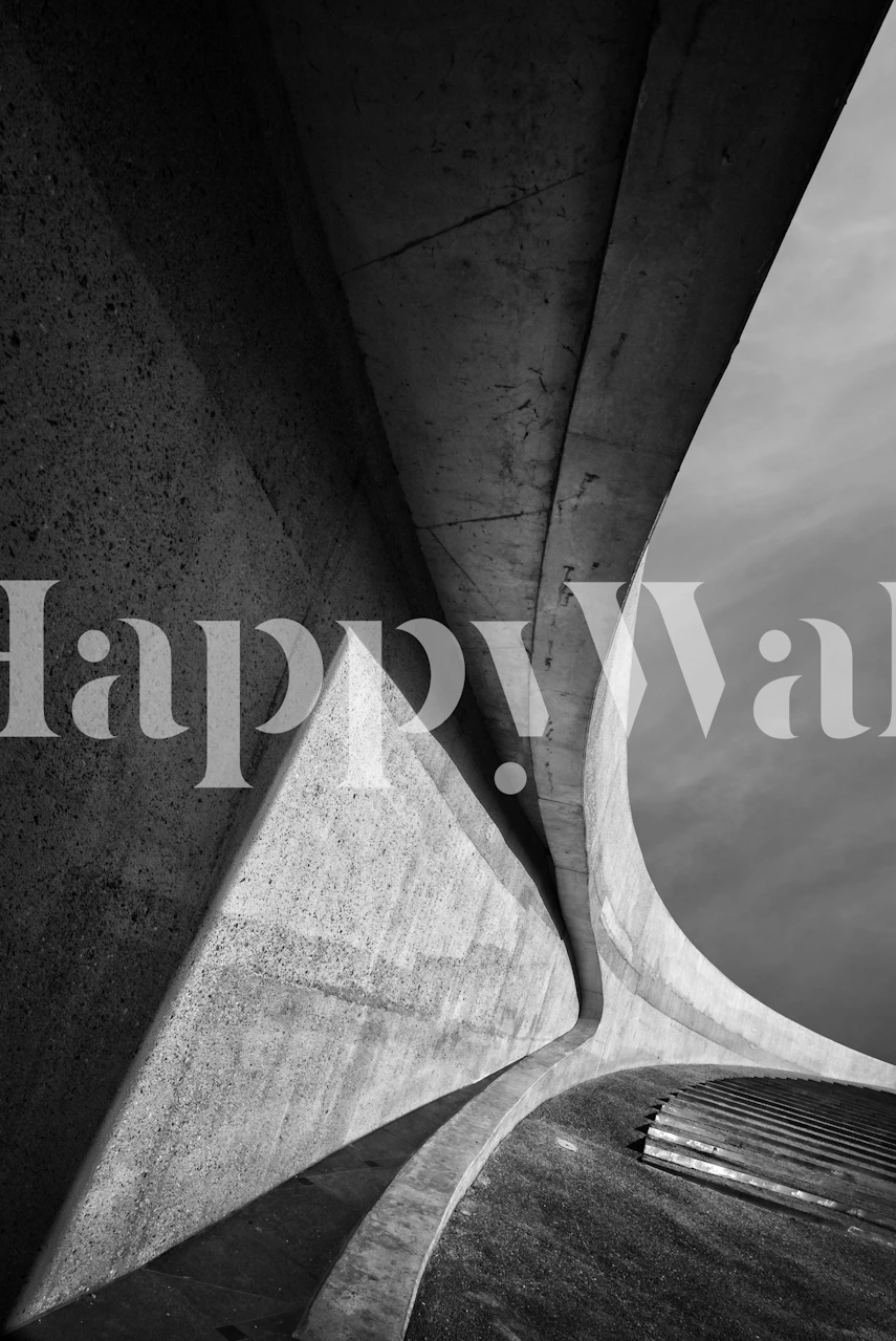 Curved concrete shapes in black and white wallpaper