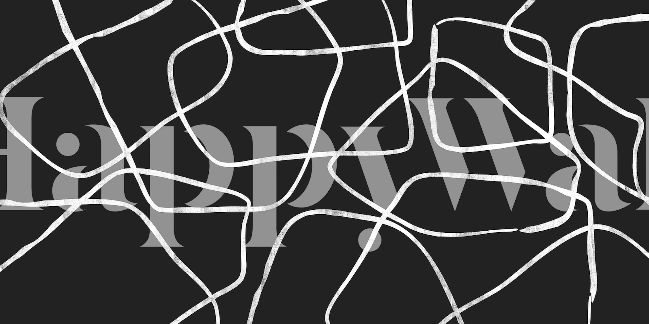 Abstract shapes in white and silver on black wallpaper