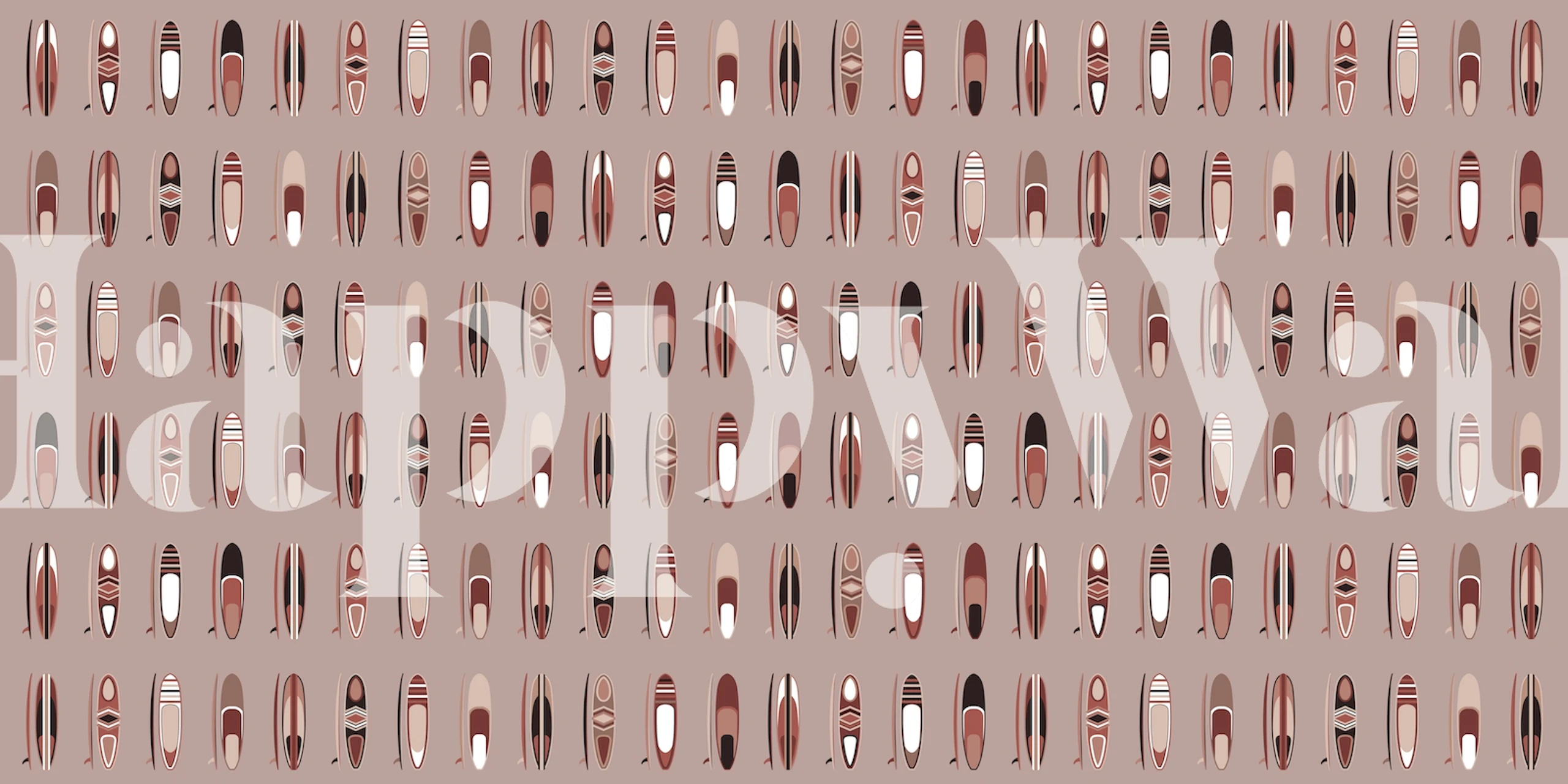 A pastel-hued mural depicting a relaxing summer surf scene at sunset.