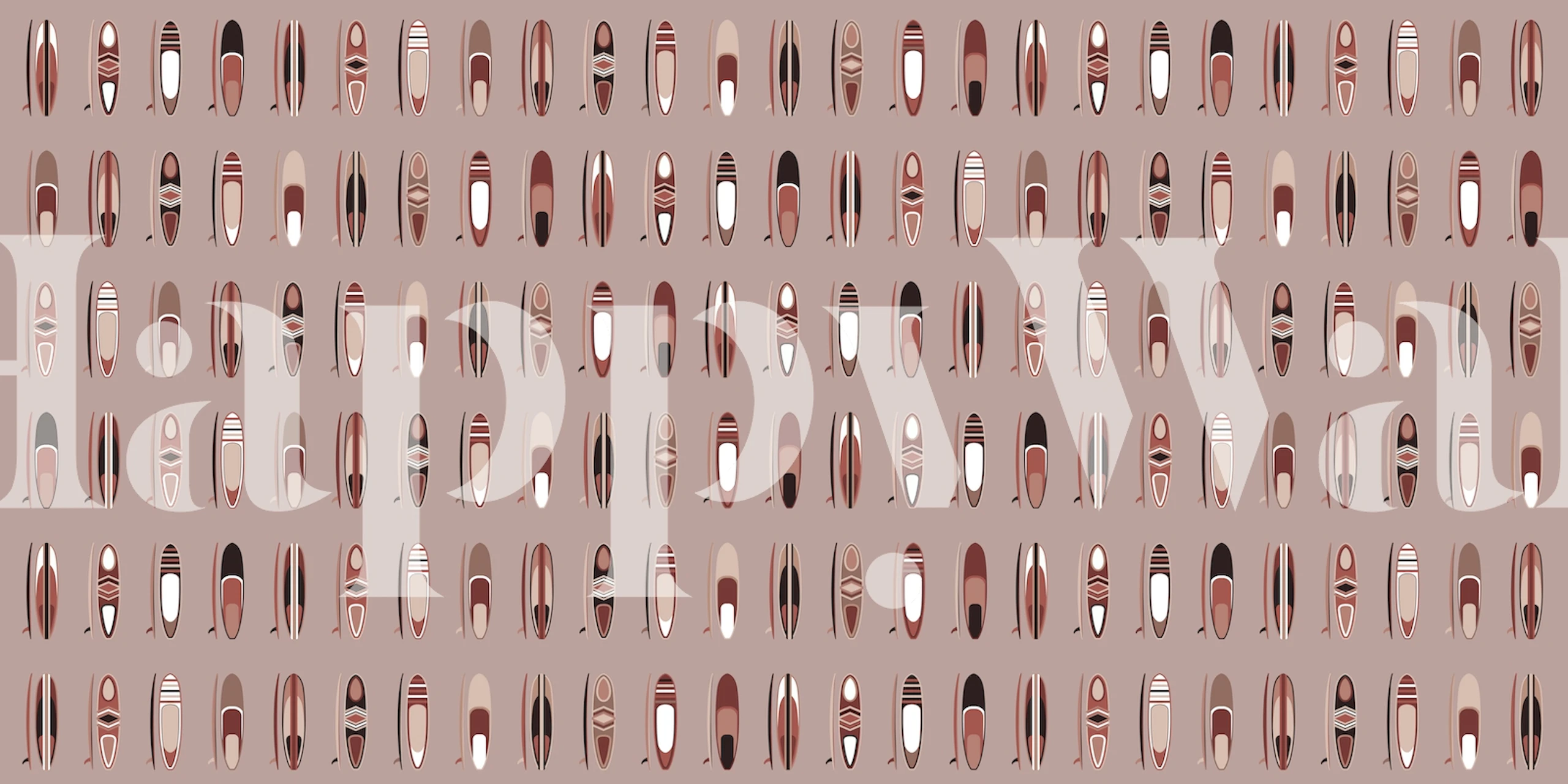 Surfboard pattern in warm tones with stripes and shapes wallpaper