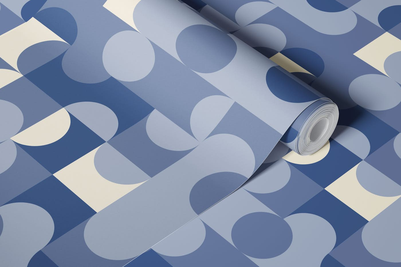 Retro Shapes Pattern Blue Beige wallpaper roll