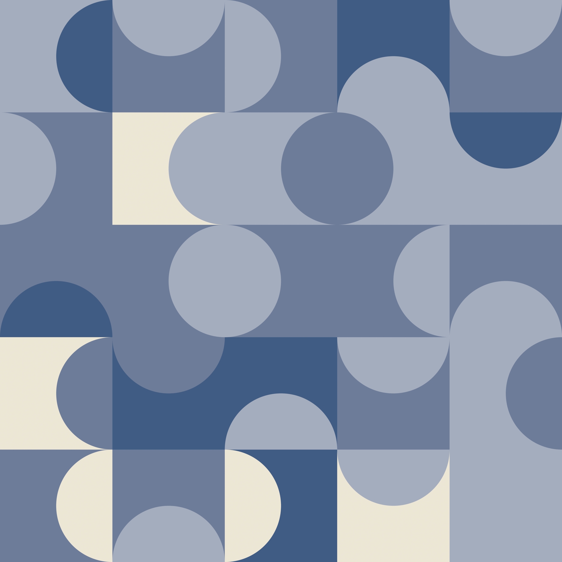 Retro Shapes Pattern Blue Beige wallpaper - Free shipping | Happywall