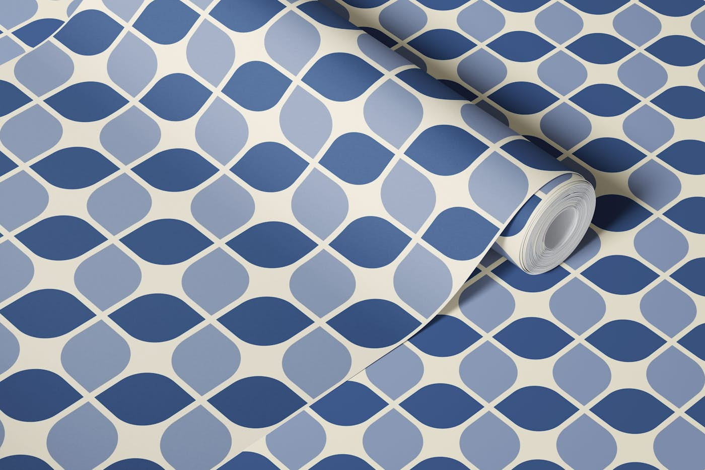 Retro Shapes Pattern Blue Beige II wallpaper roll