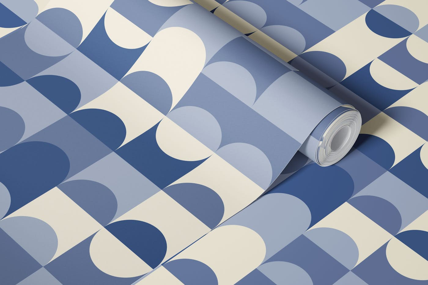 Retro Shapes Pattern Blue Beige III wallpaper roll