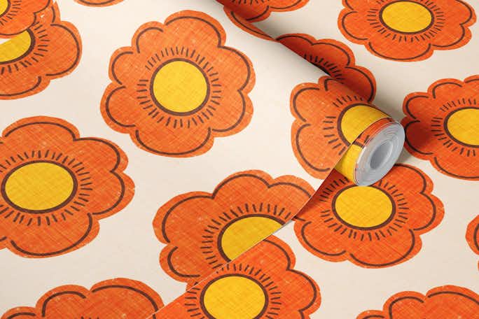 70s Flower Beige - Mid-century Floralwallpaper roll