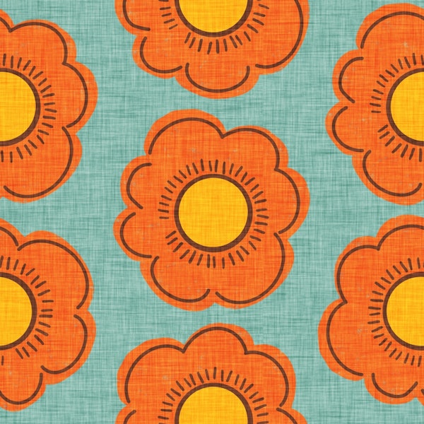 70s Flower Blue- Mid-century Floral
