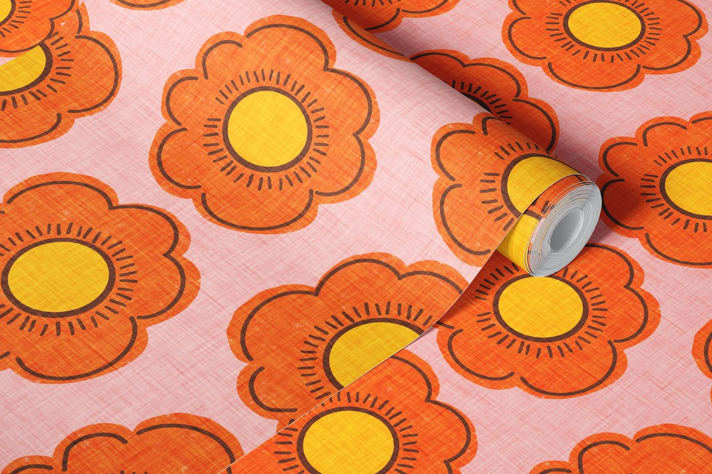 70s Flower Pink - Mid-century Floral wallpaper roll