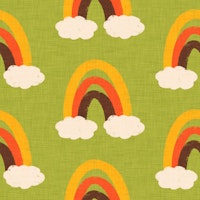 Groovy 70s Cute Rainbow with clouds Green wallpaper