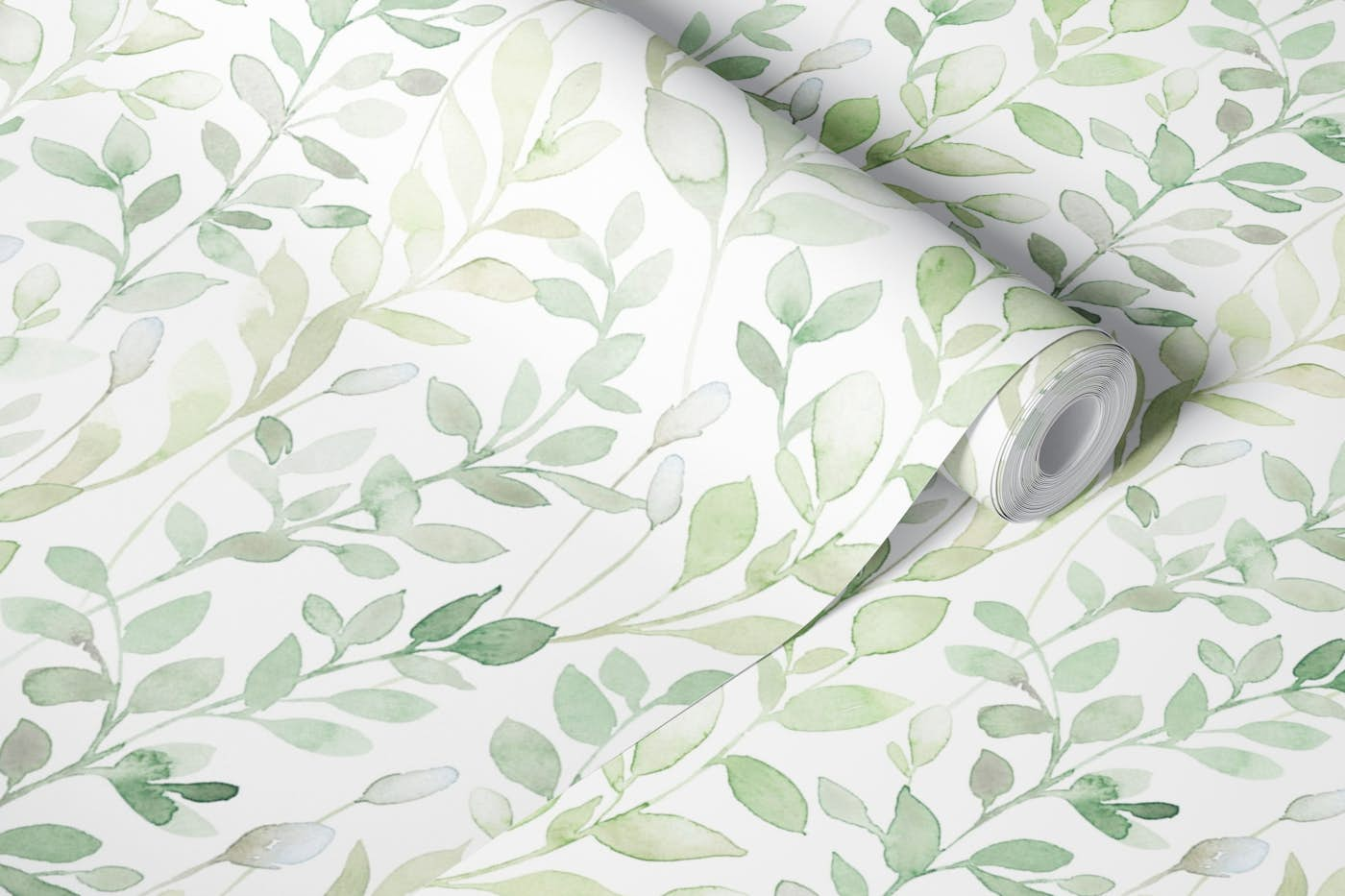 Midsummer / Leaves in light green wallpaper roll