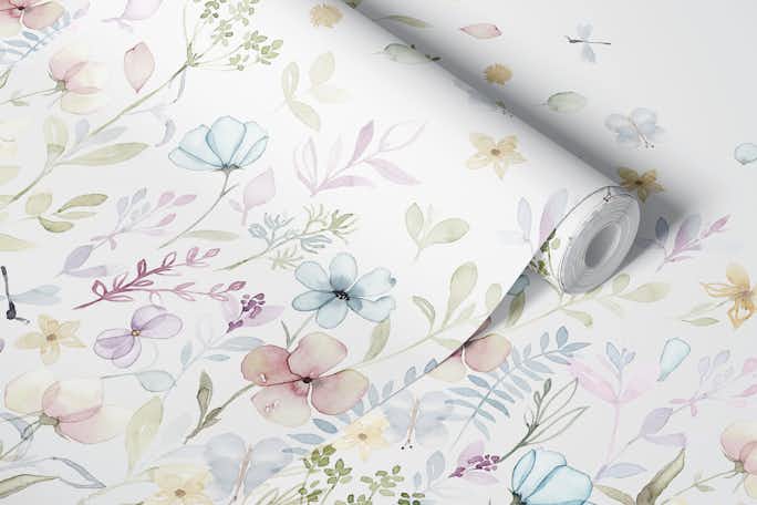 Spring floral meadow ombre borderwallpaper roll