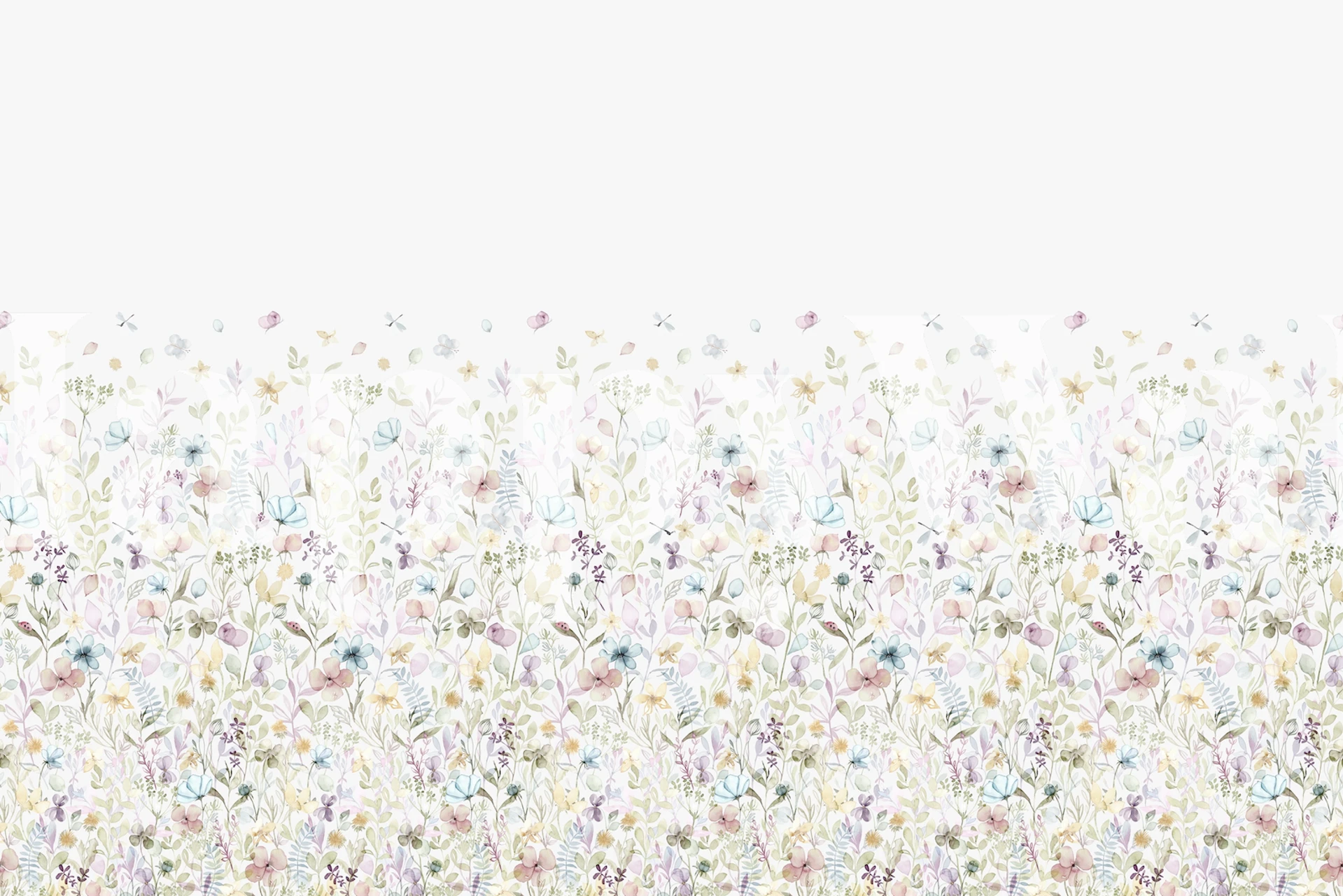 Pastel floral wallpaper with hues of pink, blue, and green, featuring delicate flowers and leaves in a soft pattern.