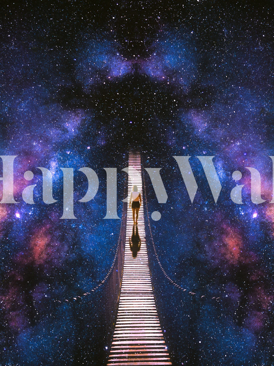 Galaxy themed wallpaper with a starry night sky and bridge pattern