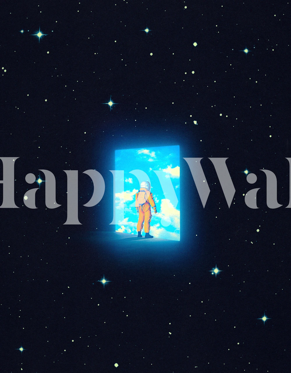 Astronaut looking at sky through a doorway