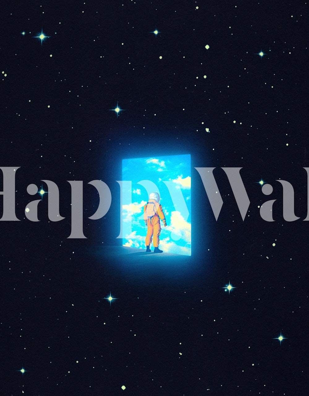 Astronaut looking at sky through a doorway