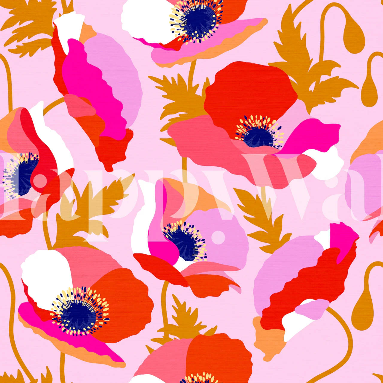 Happy Poppies in Pink tapet i ett rum
