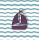 Violet boat pastel teal waves