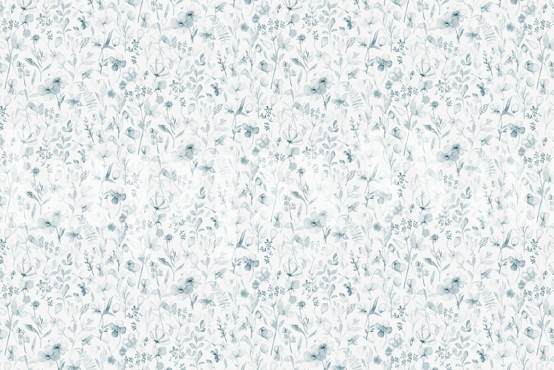 Spring floral meadow soft blue wallpaper