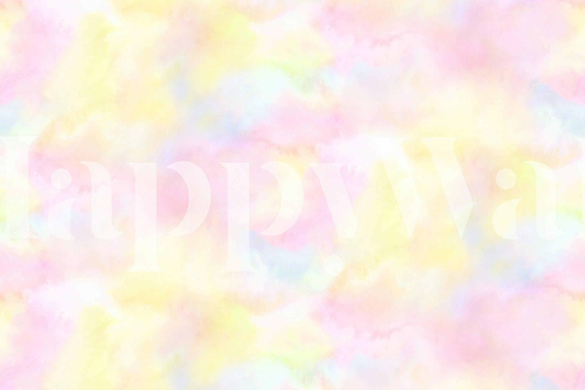 Abstract pastel watercolor wall mural with soft pink, yellow, and lavender swirls