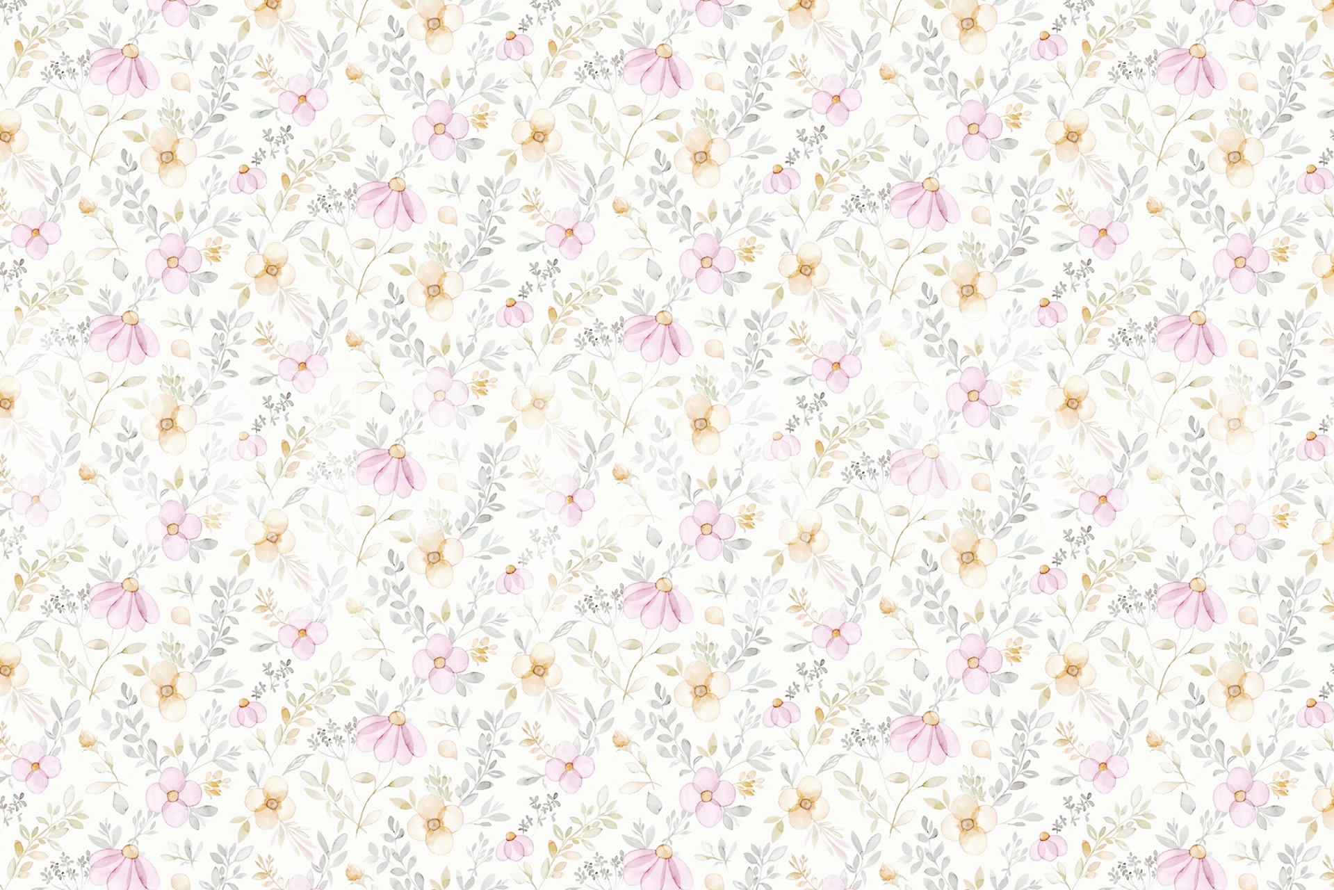 Spring pink flowers watercolor wallpaper in a room