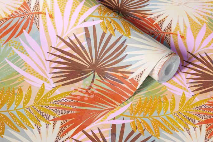 Retro Boho Palm Pattern 1. Neutral pastelswallpaper roll