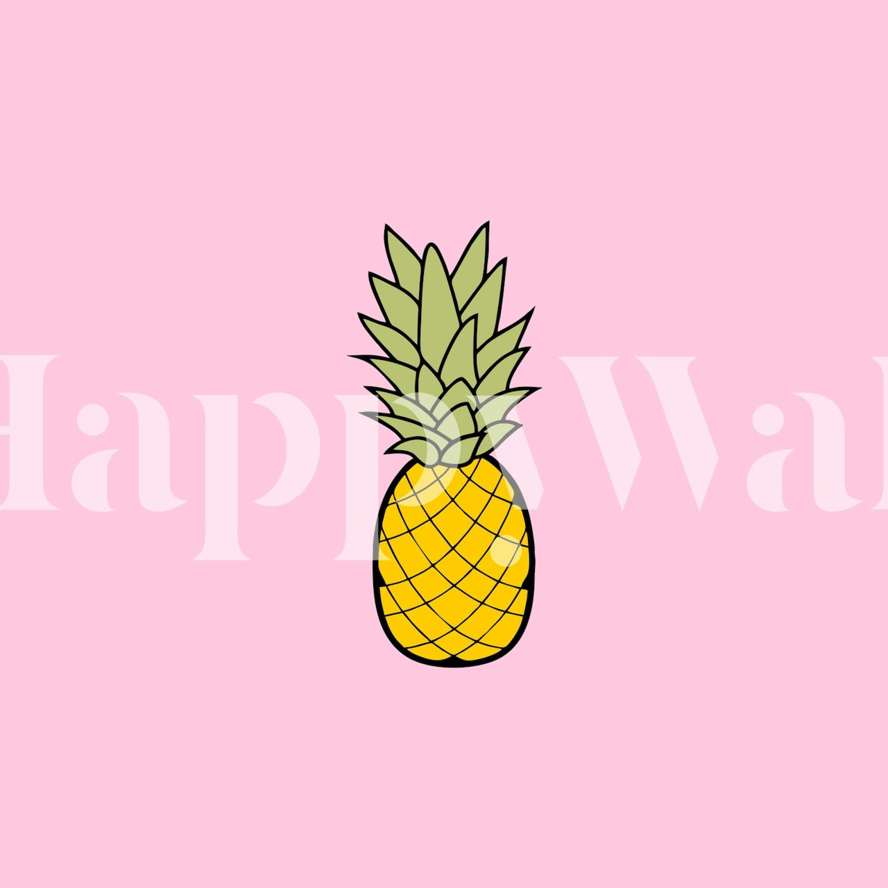 Solid pink and yellow pineapple wallpaper in a room