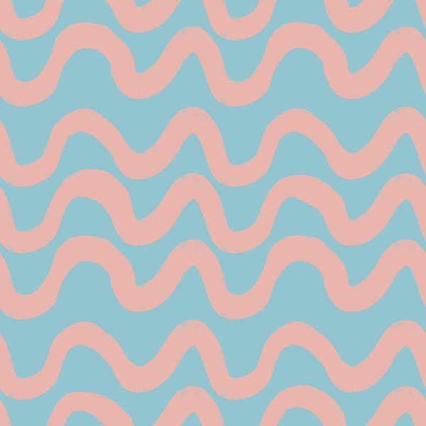 Boho Mid Mod Wiggly Lines Blue-Pink