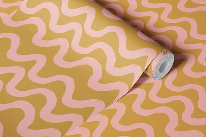 Boho Mid Mod Wiggly Lines Copper-Pinkwallpaper roll