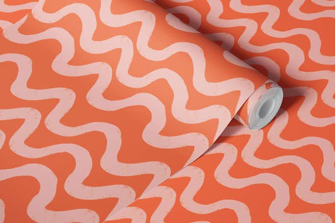 Boho Mid Mod Wiggly Lines Coral-Pinkwallpaper roll