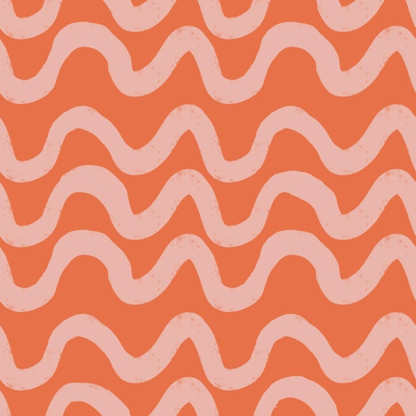 Boho Mid Mod Wiggly Lines Coral-Pink