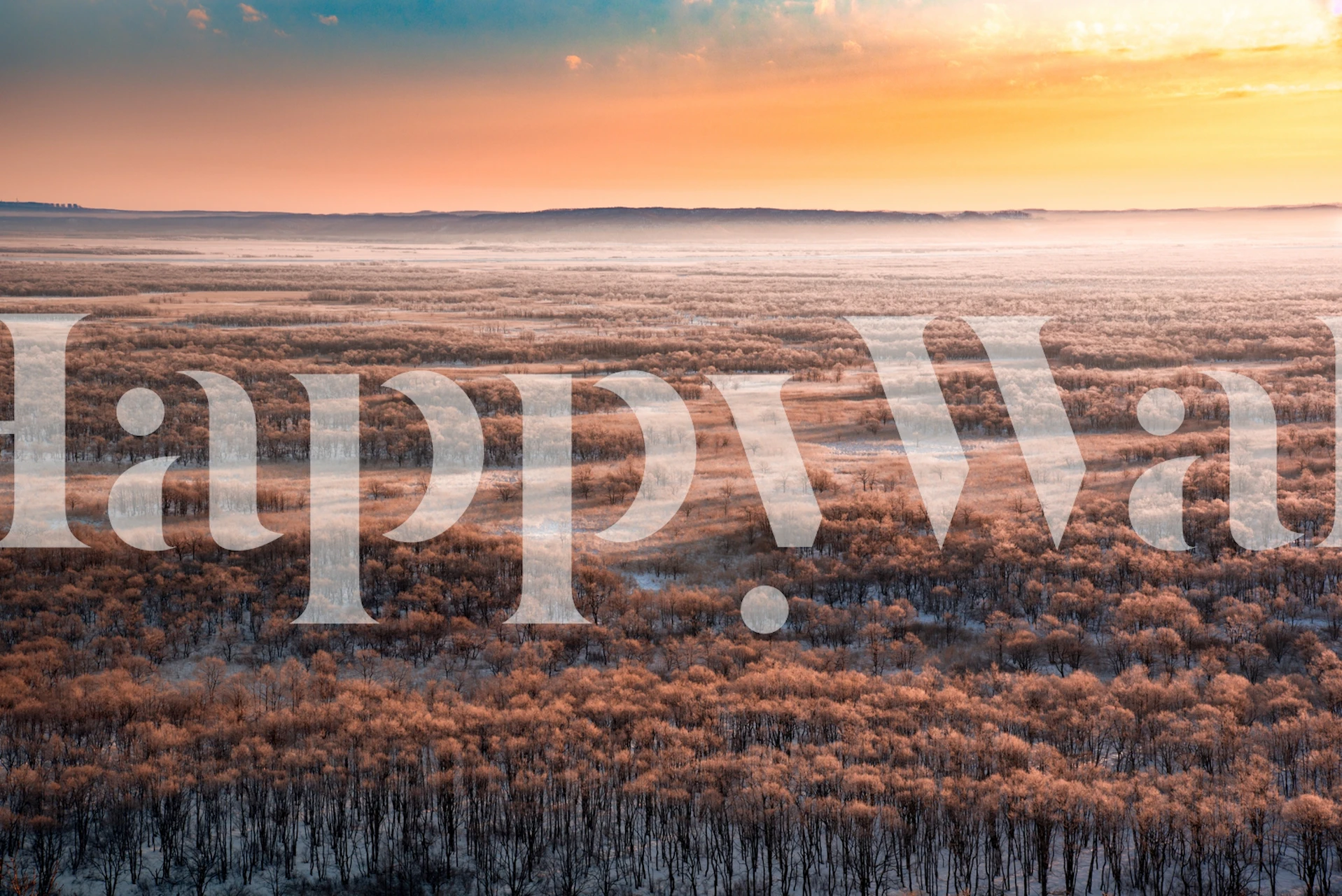 Pastel landscape wallpaper depicting dawn with soft colors and trees