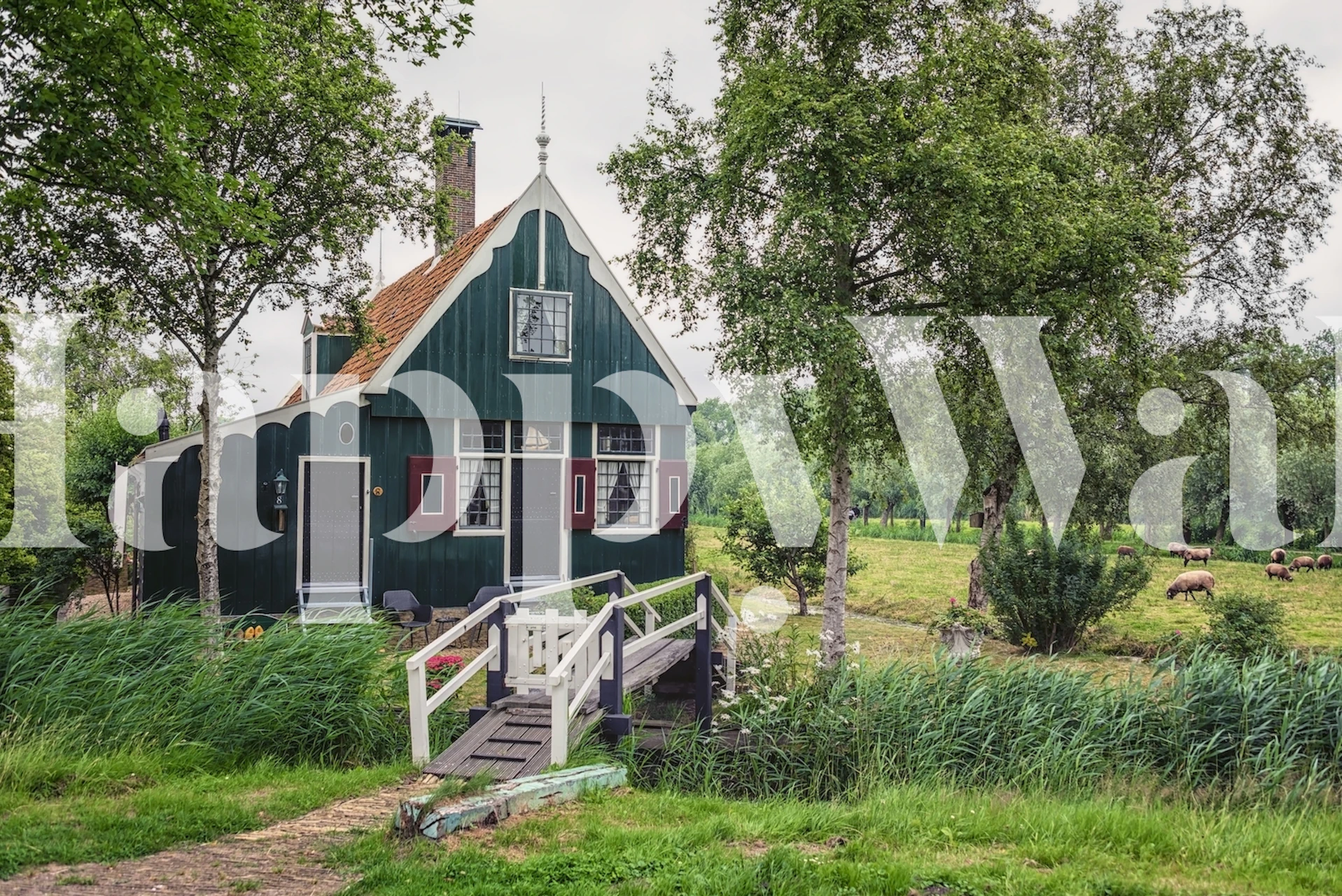 Charming Dutch house with greenery and red accents wallpaper