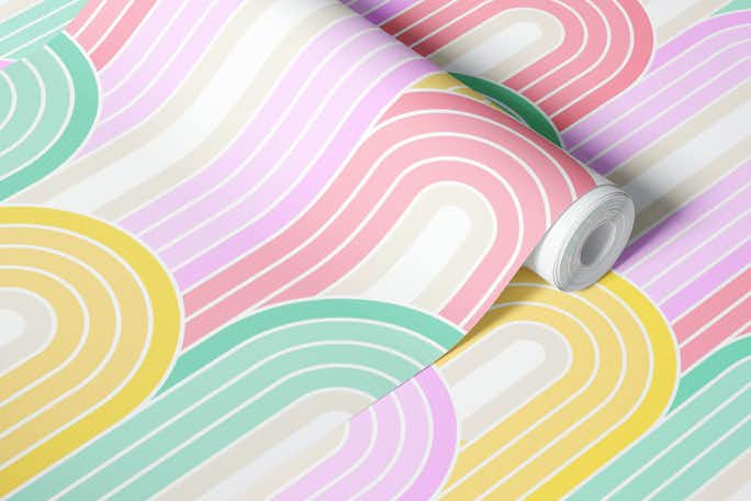 Happy Rainbow Field Pattern • tonal Aqua Pink yellowwallpaper roll