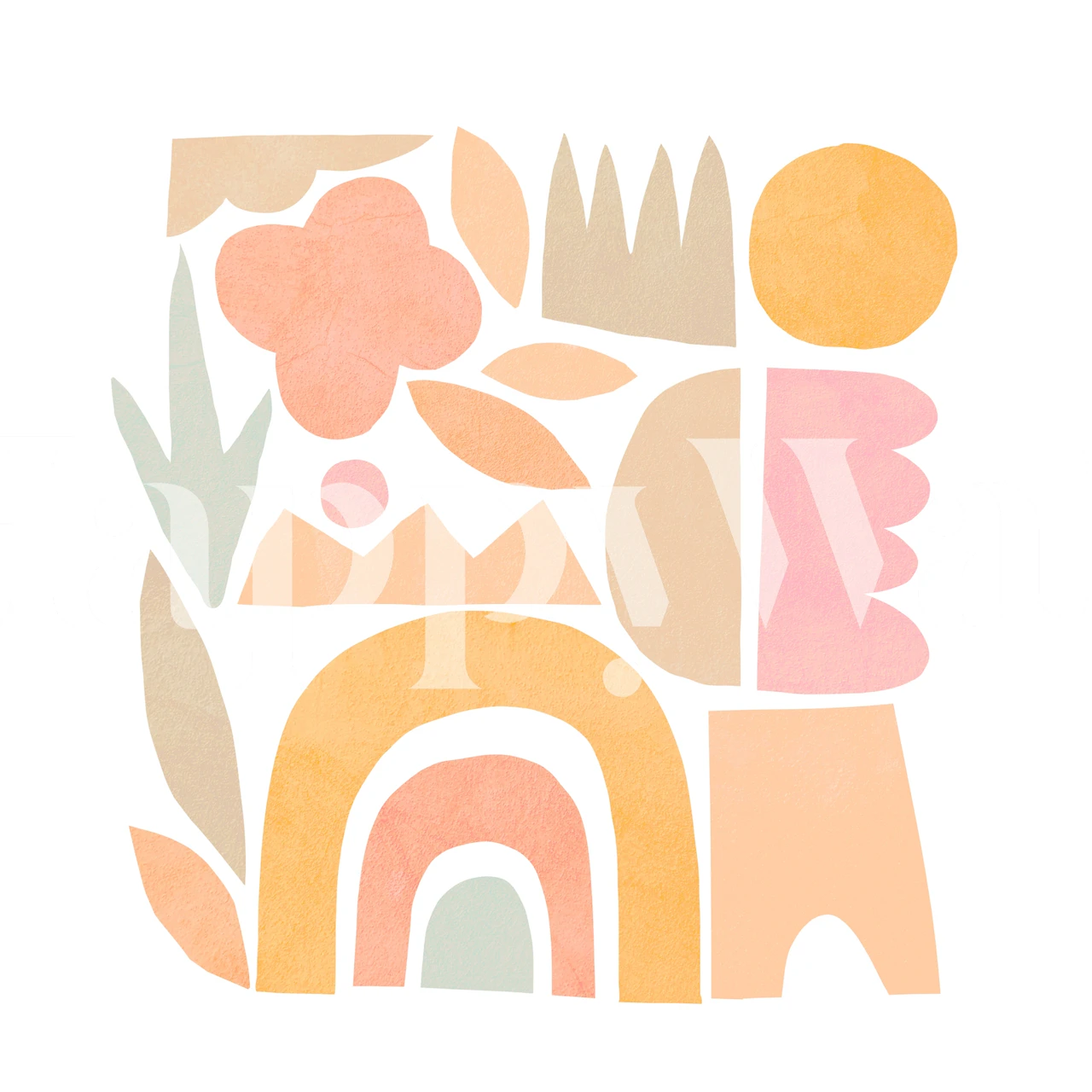 Colorful peach, pink, and mustard abstract shapes wallpaper