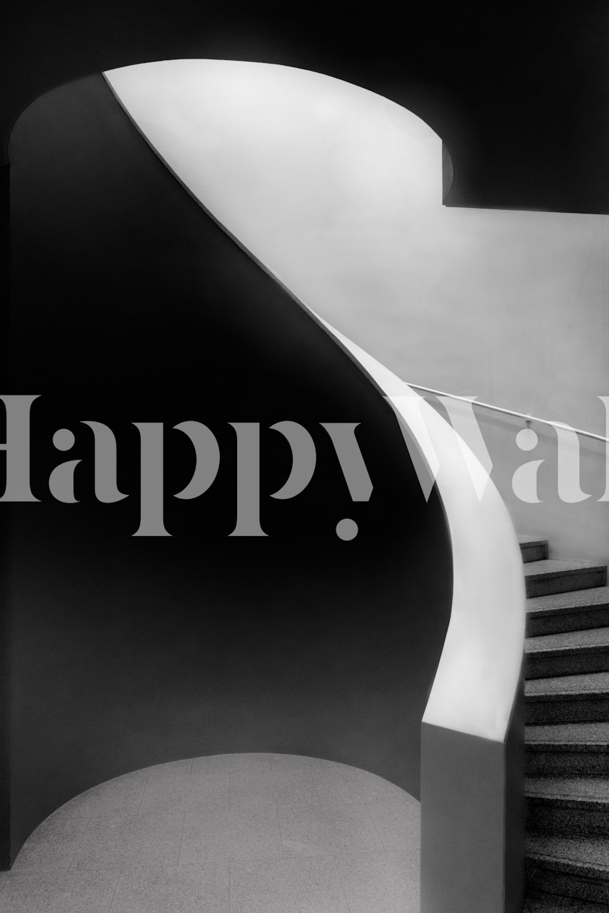 Black and white curved lines wall mural creating an optical illusion of depth