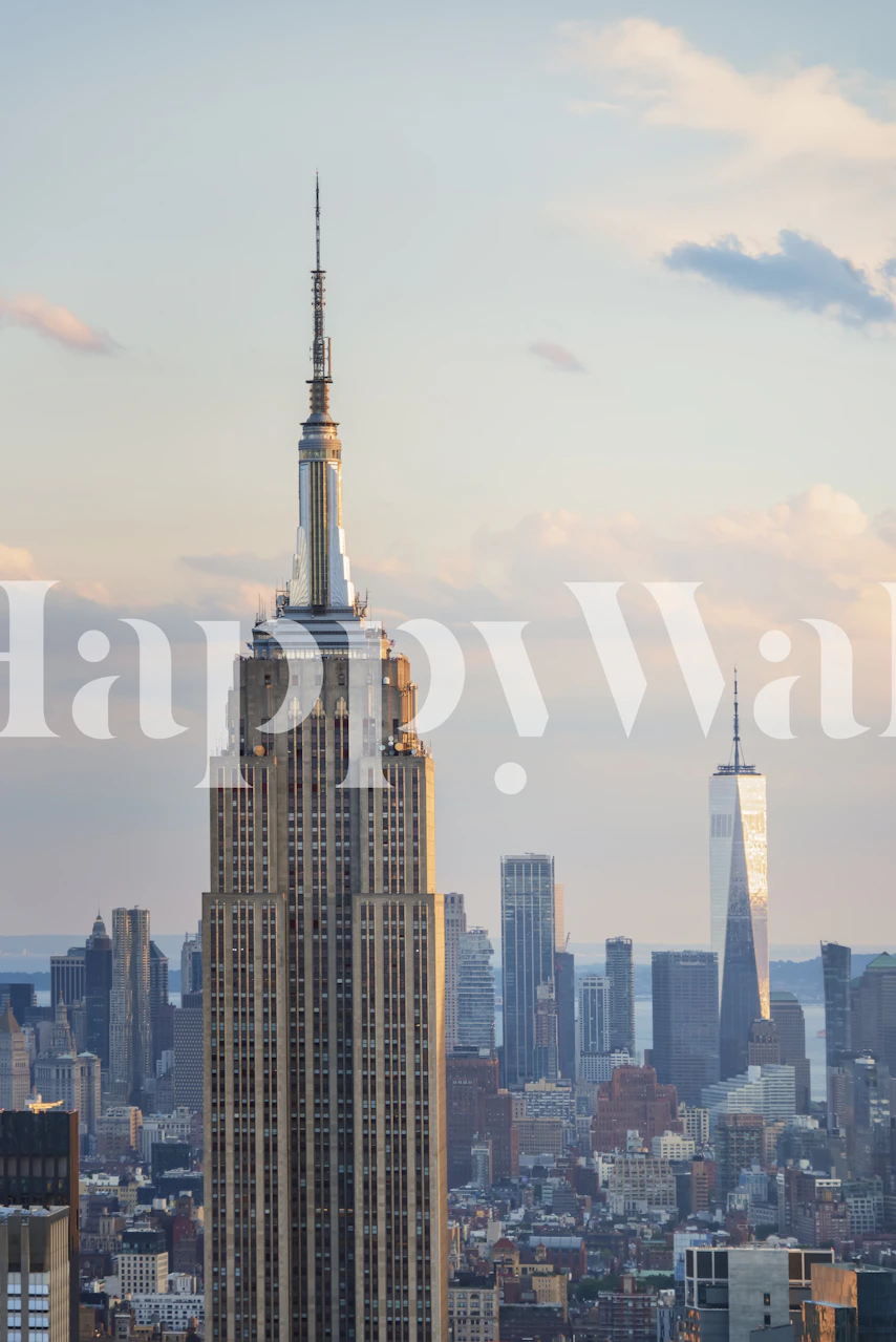 New York City skyline featuring Empire State Building and One World Trade Center wallpaper