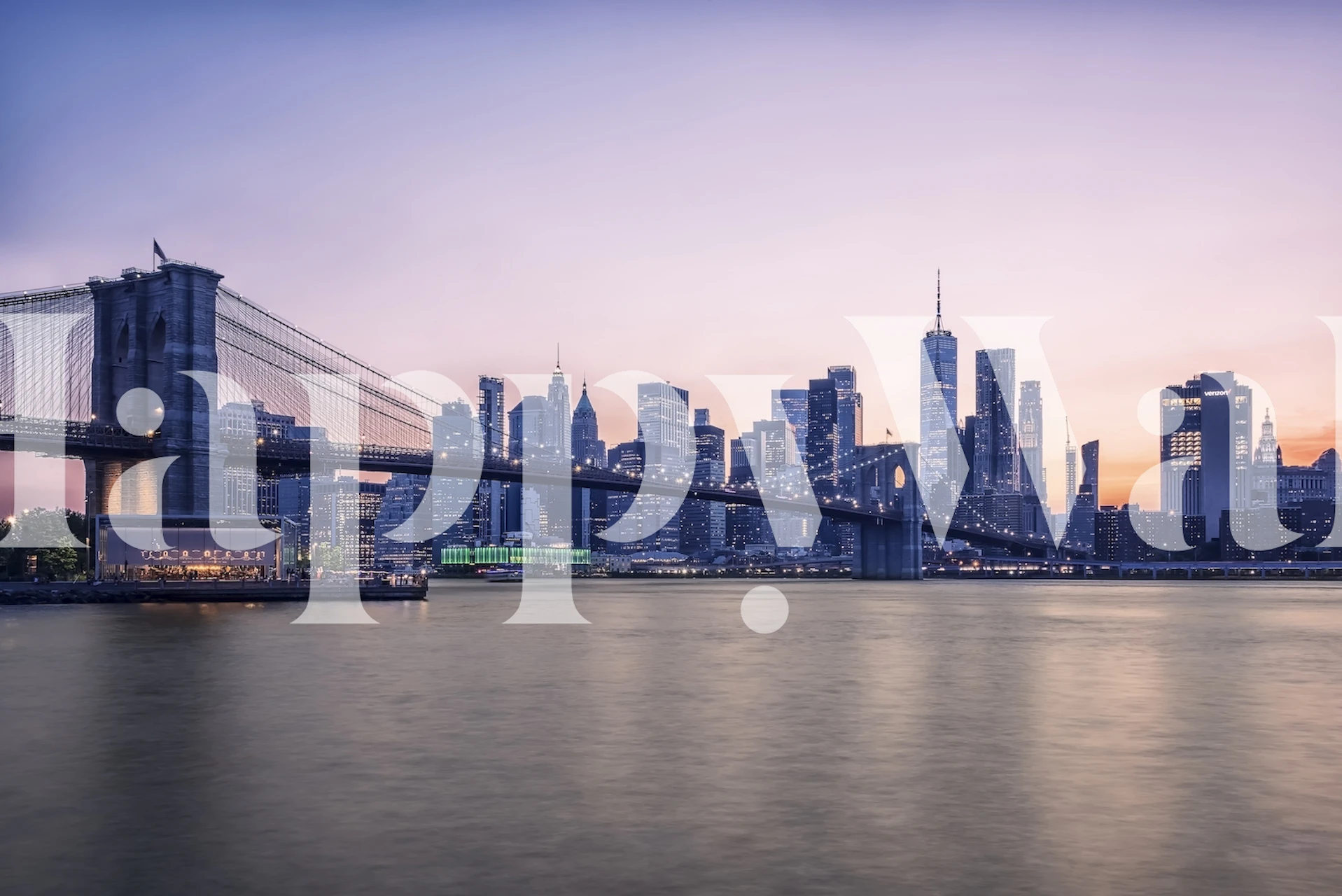 Pink New York skyline wallpaper in a room